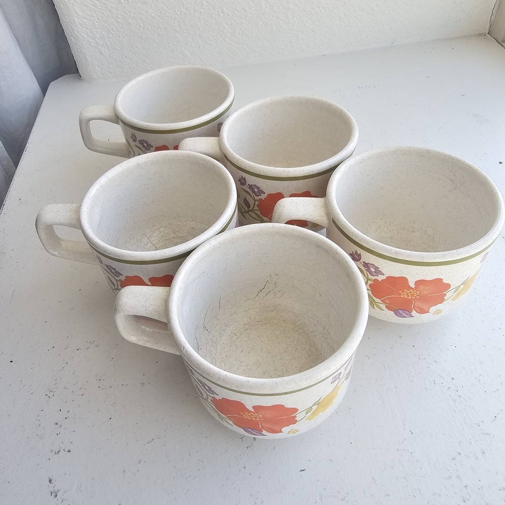 1970s Vintage Temperware By Lenox Summer Wind USA Coffee Cups Poppy Wildflower - Picture 4 of 10